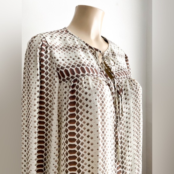 BCBGMaxAzria Lorella Pattern Long Balloon Sleeves Blouse Chiffon Career Formal - Picture 7 of 11